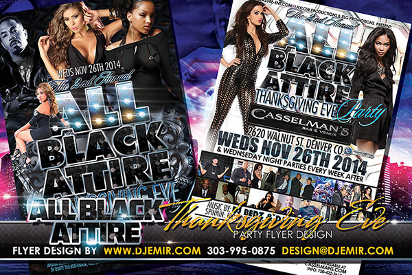 All Black Attire Thanksgiving Eve Nightclub Flyer Design 2014 Denver Colorado