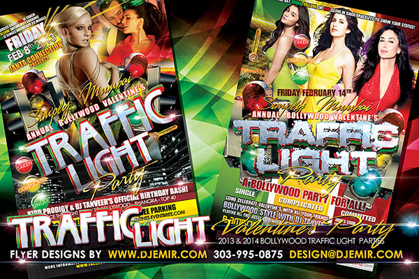 Traffic Light Bollywood Valentine's Day Party Flyer Design
