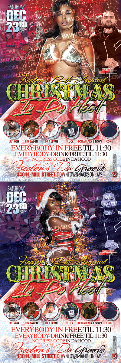 Christmas In da Hood 2017 Christmas Party Flyer Design Vertical 2 Up Front And Back