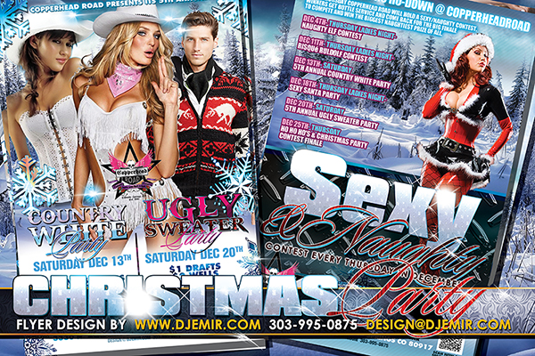 Country White All White Party Sexy and Naughty Santa and Ugly Sweater Party Flyer Designs V3