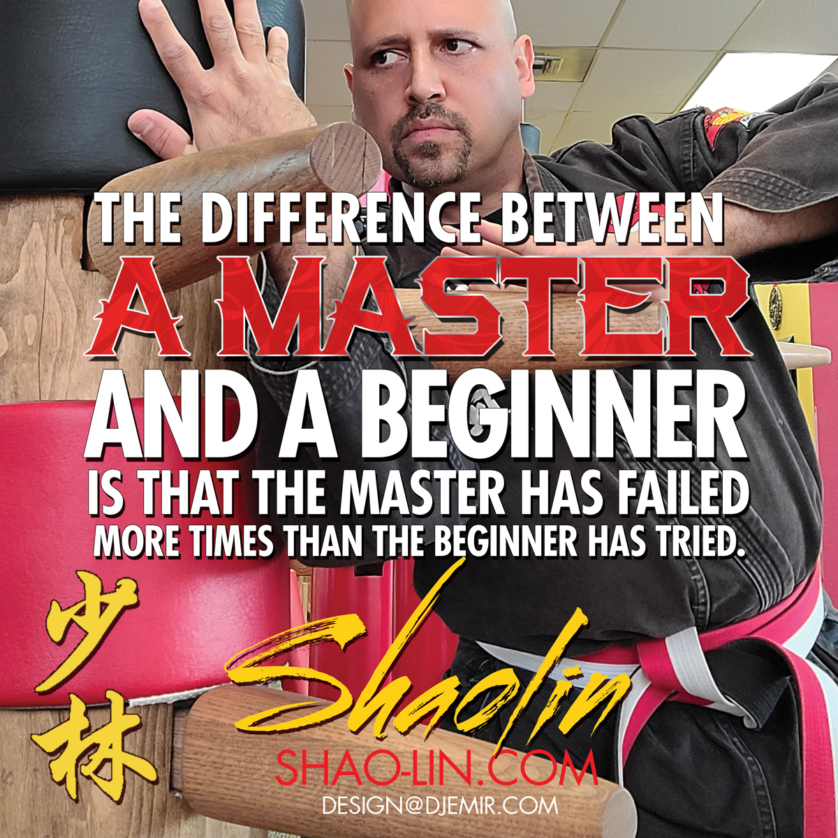 The Difference between A Master and a Begginer is The Master Has failed More Times Than the beginner has even tried Kung Fu Motivational Quotes Meme Emir Santana 7th Degree Black belt Shaolin Master and Disciple