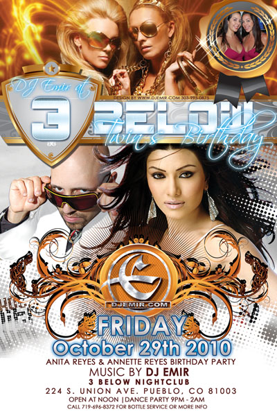 DJ Emir at 3 Below Nightclub Twins Birthday Party Flyer design