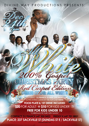 All White Gospel Christmas Party Flyer Design Red Carpet Edition