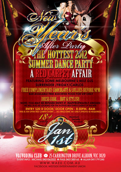 New Years Eve After Party Red Carpet Affair Flyer Design Australia Back