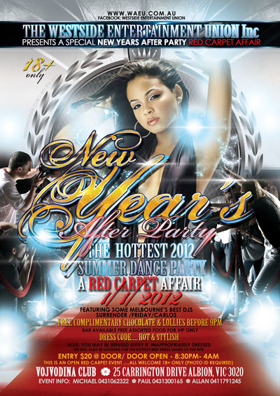 New Years Eve After Party Red Carpet Affair Flyer Design Australia