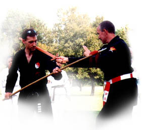 Master David Soard Deflects a spear thrust and slices throat with wood sword