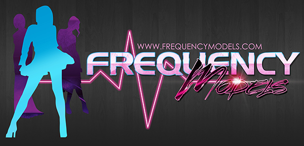Frequency Modeling Agency Logo Design On Grey Woodgrain Background