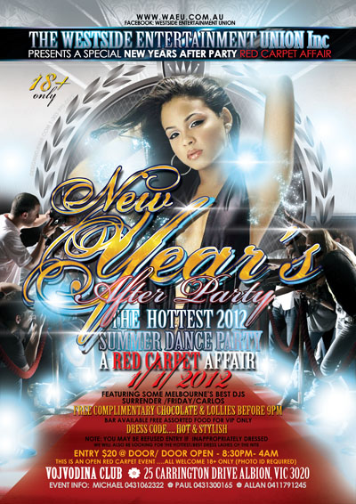 New Years Eve After Party Red Carpet Affair Flyer Design Australia